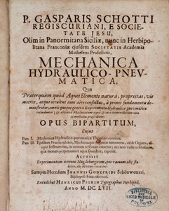 Frontyspis Mechanica Hydraulico Pneumatica autorstwa Gaspara Schott autorstwa Unknown artist