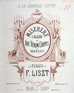 Frontyspis Miserere Allegriego i Ave verum corpus Mozarta w transkrypcji Liszta na fortepian (1865) autorstwa Unknown artist
