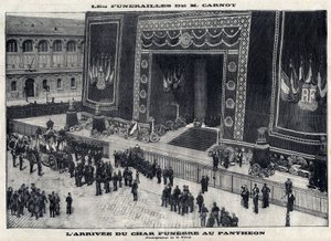 Pogrzeb Sadi Carnot (1837-1894), byłego prezydenta Francji, w Panteonie w Paryżu. Przybycie czołgu pogrzebowego. Grawerowanie w „”Le Parisien”” autorstwa Unknown artist