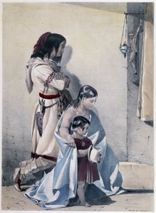 Wymiana futra na tkaninę między kanadyjskimi Indianami Huron a białym człowiekiem - w „Szkicach Shytha w Kanadzie” Coke Smyth, Londyn autorstwa Unknown artist