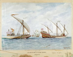Galera i galeon z XV wieku (Akwarela autorstwa Unknown artist