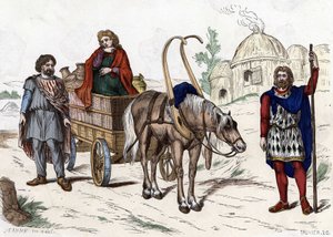 Mieszkania galijskie, kobieta, chłop, rydwan, bogaty rolnik, uprząż - w „cywilnych i wojskowych strojach Francuzów przez wieki w Paryżu F. Roy 1882””. autorstwa Unknown artist