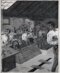 Złocenie galwaniczne: skrobak-boessa ze złotych klejnotów ze skrobakiem-boessą. Grawer z 1885 roku w „Les arts et metiers illustres” Adolphe BITARD. autorstwa Unknown artist