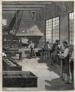 Złotnik galwaniczny: przygotowanie form. Grawer z 1885 roku w „Les arts et metiers illustres” Adolphe BITARD. autorstwa Unknown artist