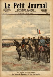 Generał Felix Gustave (Felix-Gustave) Saussier (1828-1905) i jego sztab dokonali przeglądu oddziałów w Vincennes. Grawerowanie w „Le petit journal illustious”” 09.05.1891. Kolekcja Selvy. autorstwa Unknown artist