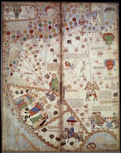 Mapa geograficzna: Chiny, Dolina Gangesu, Sumatra, Cejlan. Atlas kataloński (mapa katalońska) (Hiszpania). Rękopis z 1375 r. (Folio 2v - folio 3) autorstwa Abrahama Cresquesa. BN, Paryż autorstwa Unknown artist