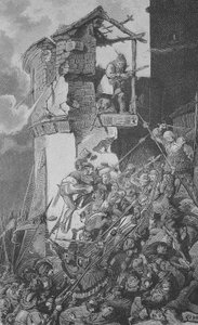 Niemiecka wojna chłopska (1524-1526): Dewastacja Murrhardt, małego miasteczka w Rems-Murr-Kreis, około 40 km na północny wschód od Stuttgartu, w sercu Lasu Szwabskiego autorstwa Unknown artist