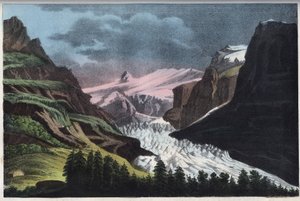 Lodowiec Grindelwald w Szwajcarii - Szwajcaria, Lodowiec Grindelwald w XIX wieku - rycina z „Zwyczajów i Tradycji Wszystkich Ludów Wszechświata”. To jest historia rządu, praw, milicji, religii wszystkich narodów z… autorstwa Unknown artist