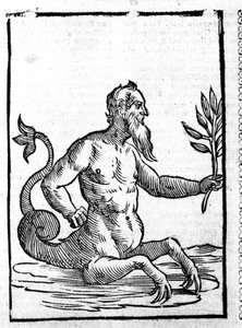 Glaucos z magiczną trawą, która pozwoli mu żyć w morzu - w Mythologiae sive explainum faablerum de Natalis Comitis. Patawia autorstwa Unknown artist