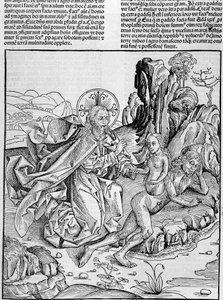 Bóg rodzi Ewę z uda Adama - w „Kronikach norymberskich” autorstwa Unknown artist