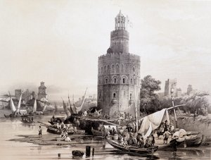 Złota Wieża, Sewilla, „Artystyczna i monumentalna Hiszpania słynnych miejsc i zabytków Hiszpanii” autorstwa Don Genaro Pereza de Villa autorstwa Unknown artist
