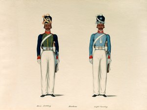Golundauz, Madras Artyleria Konna; i Sowar, Lekka Kawaleria Madrasu, 1835 ok. autorstwa Unknown