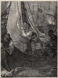 Grecka wojna o niepodległość 1821 - 1829: Konstantyn (Konstantyn) Kanaris (Konstantinos Canaris) spala okręt flagowy floty tureckiej przed Chios autorstwa Unknown artist