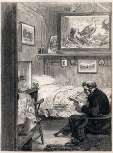 Greenwich Hospital Cabin Royal Charles Ward - Grawerunek emeryta marynarki wojennej w jego kwaterze emerytalnej z 1865 r. (Szpital Greenwich) - autorstwa Unknown artist