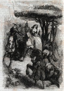 Griffon spotyka Origille - rycina z 1851 r. z „Wściekły Roland” (Orlando furioso) (XVI w.) Ludovico Ariosto, znanego jako Ariosto - Wydanie przetłumaczone z włoskiego przez hrabiego Tressan i wydane przez Gustave