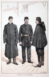 Strażnicy Pokoju (1873-1894). Akwaforta w kolorach, dla ilustracji „Historia korpusu sił pokojowych””” książka wydana pod patronatem Louisa Lepine’a (1846-1933) prefekta policji nad Sekwaną, autorstwa Alfreda Reya (1864-?) i Louisa Ferona autorstwa Unknown artist