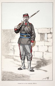 Mobilizują się Strażnicy Pokoju (1870-1871). Akwaforta w kolorach, dla ilustracji „Historia korpusu sił pokojowych””” książka wydana pod patronatem prefekta policji nad Sekwaną Louisa Lepine’a (1846-1933), autorstwa Alfreda Reya (1864-?) i Lo autorstwa Unknown artist