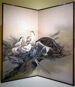Hawks, Nest And Broken Tree (atrament i kolory na jedwabiu) autorstwa Unknown artist