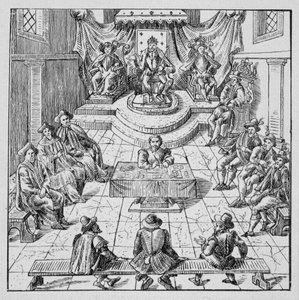 Henryk III (1551 - 1589) posiadający Estates Génales w Blois w 1576 r. - w „Zbiorze 39 figur przedstawiających klęski Francji od 1562 do 1586”; Imprimerie Louisa Perrina autorstwa Unknown artist