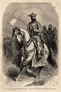 Jego Wysokość Syadji Rao Scindia (1846-1886), Maharadża Gwalioru (obecnie Madhya Pradesh). Grawerowanie ilustrujące Indie radżów Louisa Rousseleta, w latach 1864-1868, opublikowane w „Le tour du monde”” 1872, pod redakcją Edouarda Chartona, Hachette edi autorstwa Unknown artist