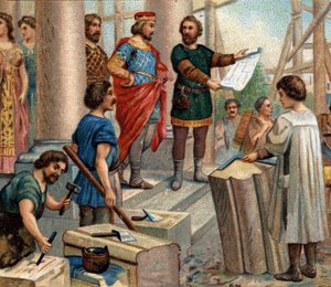 Epizody historyczne znanych miast: Clovis elitarny Paryż jako stałe miejsce zamieszkania (w 508). Chromolitografia XIX wieku. autorstwa Unknown artist