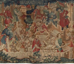 Historia św. Piata i św. Eleutery, scena 5: Jak św. Piat ufundował kościół NMP i wykonał chrzcielnice autorstwa Unknown artist