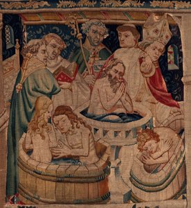 Historia św. Piata i św. Eleutery, Scena 7 Chrześcijańscy wygnańcy, Szczegół. Chrzest. autorstwa Unknown artist