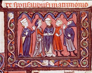 Historia prawa kanonicznego: „”ceremonia zaślubin”””Miniatura z „Decretales”” Giovanniego d