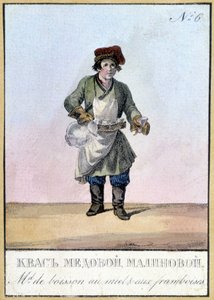 Dystrybutor miodu i napojów malinowych w Rosji w XIX wieku. Ilustracja XIX wieku. autorstwa Unknown artist