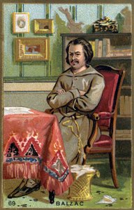 Honoré de Balzac (1799 - 1850) w swoim biurze. XIX-wieczna chromolitografia. autorstwa Unknown artist