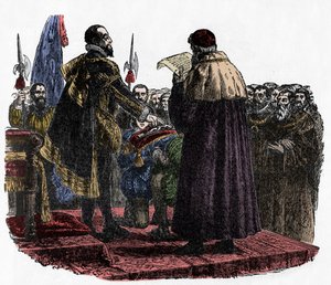 Hugh Capet składa przysięgę Władcy - Hugues Capet (ok. 941-996), król Franków, złożył przysięgę Władcy w latach 987 -1882 autorstwa Unknown artist