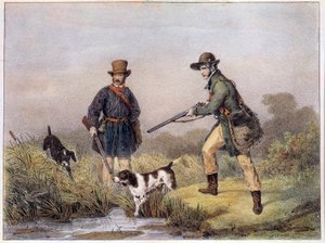 Myśliwi na bagnach Grafiki z XIX-wiecznego Gien, muzeum łowiectwa autorstwa Unknown artist