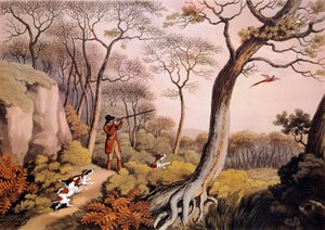 Polowanie na bażanty w Anglii. Grawerowanie z XIX wieku. Gien, muzeum polowań autorstwa Unknown artist