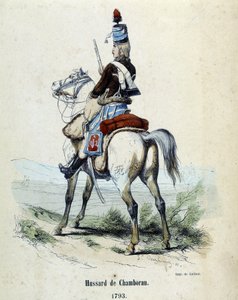 Hussar de Chamborant a 1793 na koniu. autorstwa Unknown artist