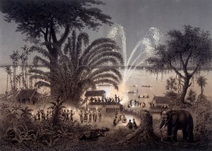 Iluminacja rzeki podczas Festiwalu Bassac, Siamese Laos. W „Atlasie rejsu poszukiwawczego w Indochinach w latach 1866-1868”” opublikowanym pod kierunkiem F. Garniera 1873. autorstwa Unknown artist