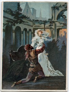 Ilustracja do „”Ernaniego” włoskiego kompozytora Giuseppe Verdiego (1813-1901), akt 2, scena IV opera powstała w 1844 roku po tragedii „”Hernani”” Victora Hugo. Chromolitografia z końca XIX wieku. autorstwa Unknown artist