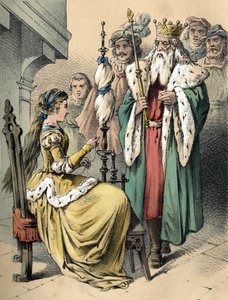 Ilustracja do baśni Franza Hoffmanna „Tales et Fables - Weifshændchen und Breitf¿fschen””. Chromolitografia XIX wieku. autorstwa Unknown artist
