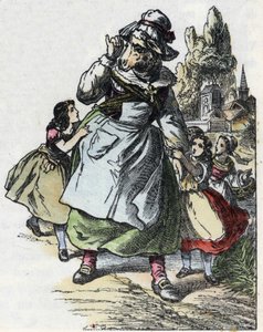 Ilustracja do bajki „Dobra mama owca”. W „Opowieściach z domu dla najmłodszych””. Anonimowy rycina z XIX wieku. autorstwa Unknown artist