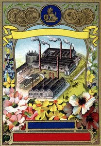 Industrializacja: widok fabryki z lotu ptaka. Chromolitografia z końca XIX wieku. autorstwa Unknown artist