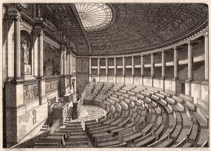 Wnętrze Izby Deputowanych (Zgromadzenia Narodowego), dawniej Palais Bourbon, Paryż, Francja autorstwa Unknown