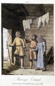 Pośrednik targujący się z młodą dziewczyną na wesele Ostiak (Chanty lub Khante) (plemię myśliwych paleosyberyjskich założone na terenach leśnych doliny środkowego Obu). autorstwa Unknown artist
