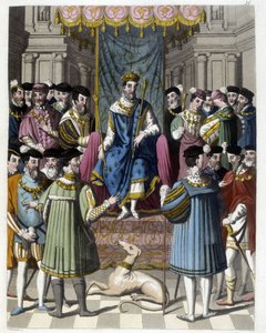 Wywiad z Francois 1st (1494 - 1547) i Henrykiem VIII (1491 - 1547) z Anglii. Rycina XIX wieku. autorstwa Unknown artist