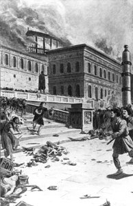 Najazd i plądrowanie Rzymu przez króla Wizygotów Alaryka I w 410 (Sac of Rome). Grawerowanie XIX wieku. autorstwa Unknown artist
