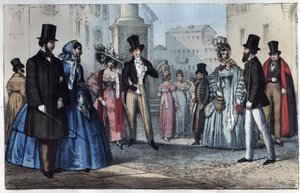 Moda włoska w XIX wieku - grawerowanie z „Użycia i zwyczajów wszystkich narodów wszechświata”. Czyli Historia rządu, praw, milicji, religii wszystkich narodów od czasów najdalszych do dnia dzisiejszego „1856 autorstwa Unknown artist