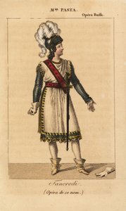 Włoska sopranistka Giuditta Pasta w głównej roli Tancredi w operze o tym samym tytule Gioachino Rossiniego wystawionej w Operze Buffa w Paryżu autorstwa Unknown artist