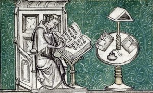 Jean de Meun komponujący Romans o róży, ok. 1380 r. (miniatura) autorstwa Unknown artist