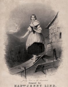 Jenny Lind, szwedzka sopranistka, w lunatykującej scenie La sonnambula Belliniego autorstwa Unknown