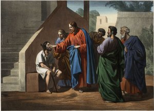 Jezus wojownik niewidomy od urodzenia. Anonimowy rycina z połowy XIX wieku. autorstwa Unknown artist