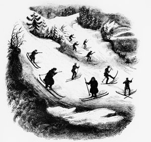 Jeux du Nord: narciarze ścieżką - grawer, koniec XIX wieku. autorstwa Unknown artist