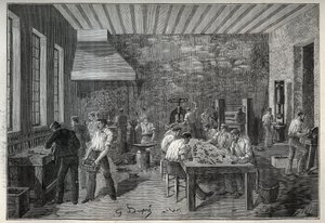 Biżuteria: fabryka biżuterii stalowej. Grawer z 1885 roku w „Les arts et metiers illustres” Adolphe BITARD. autorstwa Unknown artist